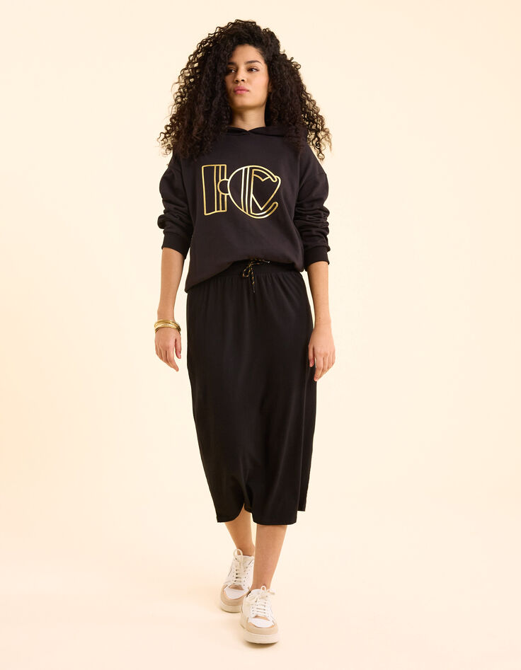 Sweat noir à capuche monogramme doré I.Code-4