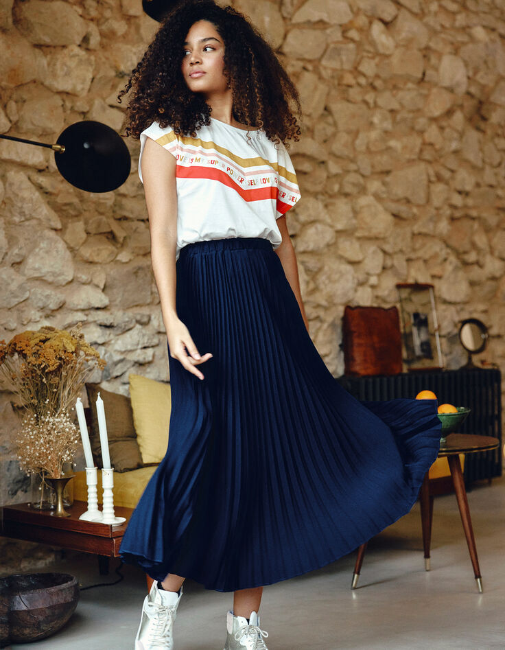 Jupe longue navy plissée avec marquage côté I.Code-7