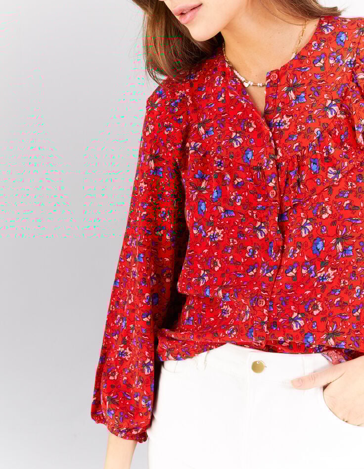 Blouse cherry esprit lingerie imprimé fleurs d'été I.Code-4