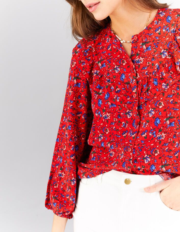 I.Code cherry summer flower print lingerie-style blouse - I.CODE