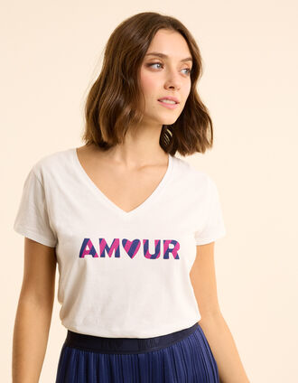 Camiseta manga corta blanca mensaje rayas I.Code