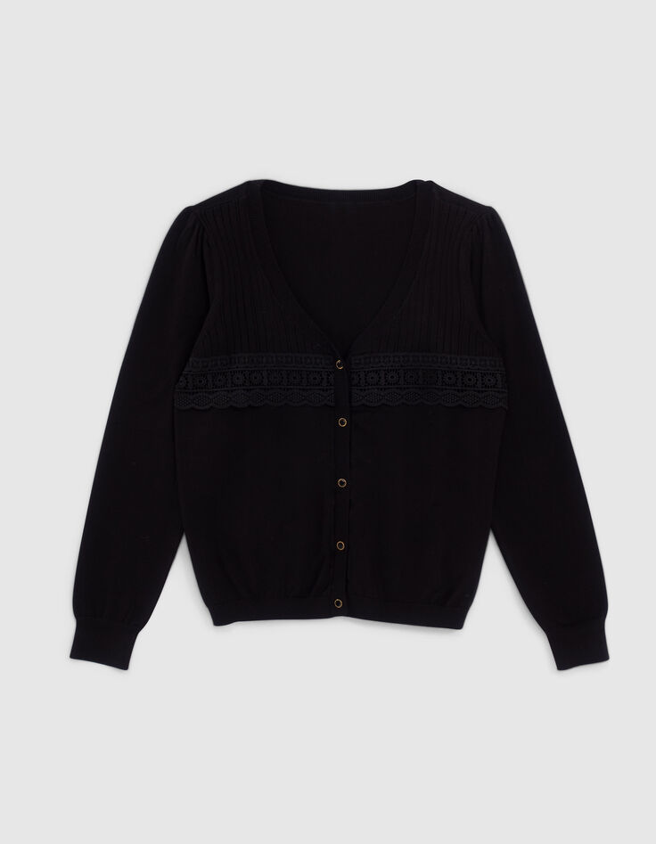 Cardigan noir tricot avec dentelle I.Code-4