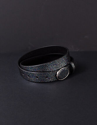 Ceinture noire cuir velours motif iridescent I.Code