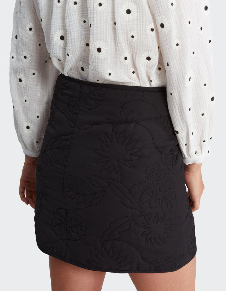 I.Code black quilted plant fabric short skirt-3