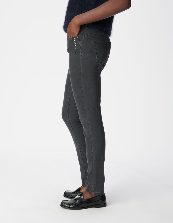 Graue schmale Jeans mit hoher Taille und Nietenverzierung Nina Damen-3