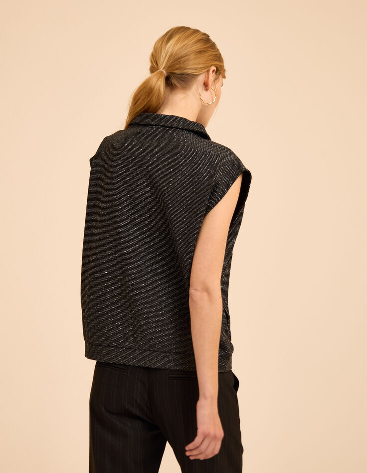 Schwarzes ärmelloses Sweatshirt Glitzerstrick I.Code-4 Schwarzes ärmelloses Sweatshirt Glitzerstrick I.Code-4