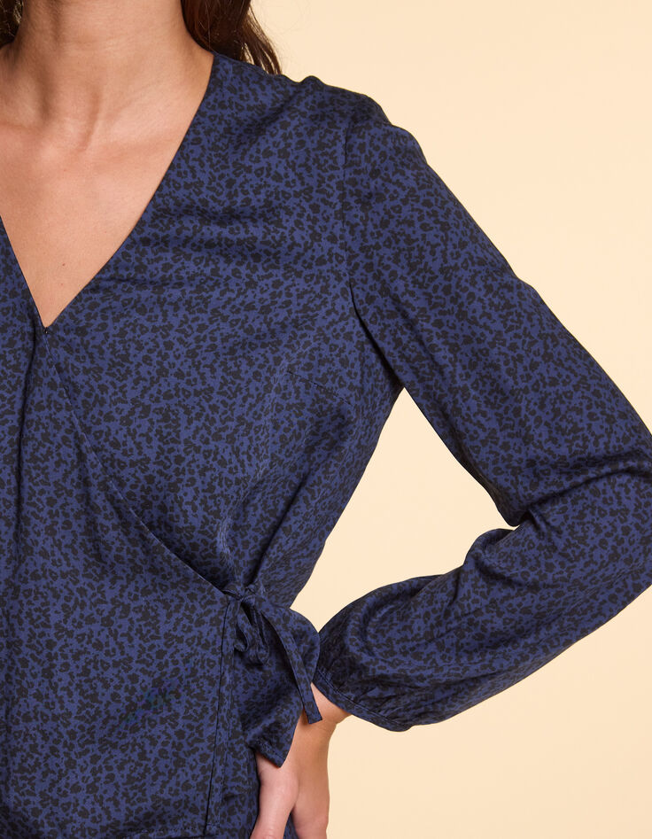 Marineblauwe blouse micro luipaardprint I.Code-5