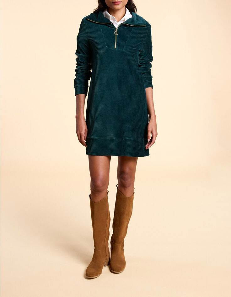 I.Code Midnight green ribbed velvet dress-7