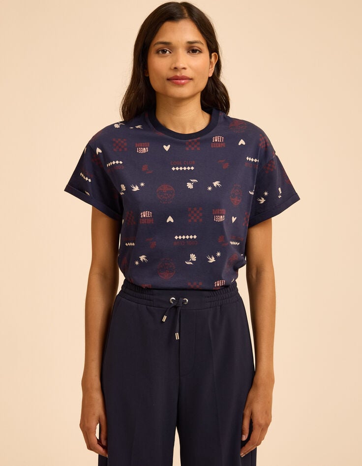 Schwarzes Kurzarm-T-Shirt blaues Wappen I.Code-3 Schwarzes Kurzarm-T-Shirt blaues Wappen I.Code-3