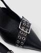 Damen schwarz Leder &Ouml;se Slingback Pumps-5