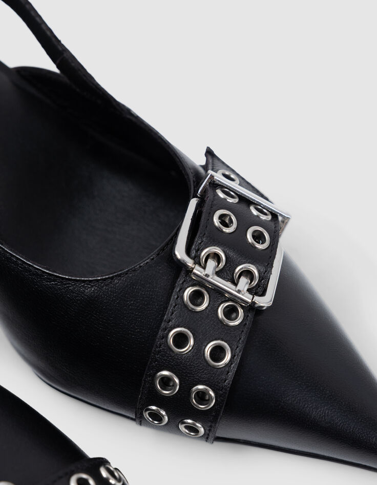 Damen schwarz Leder &Ouml;se Slingback Pumps-5