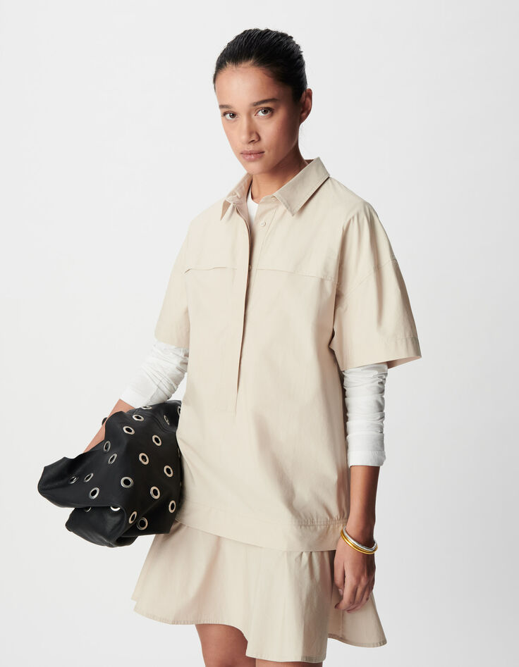 Kurzes beigefarbenes Trompe-l'oeil-Rockkleid Damen-2