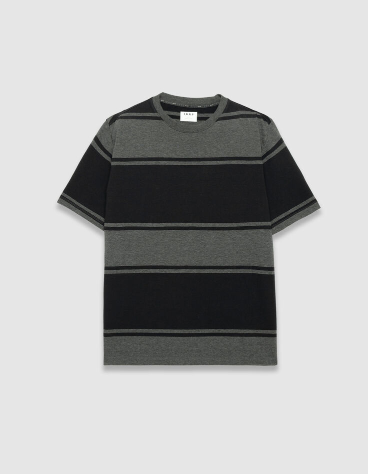 Graues Herren-T-Shirt kurze &Auml;rmel breite schwarze Streifen-4