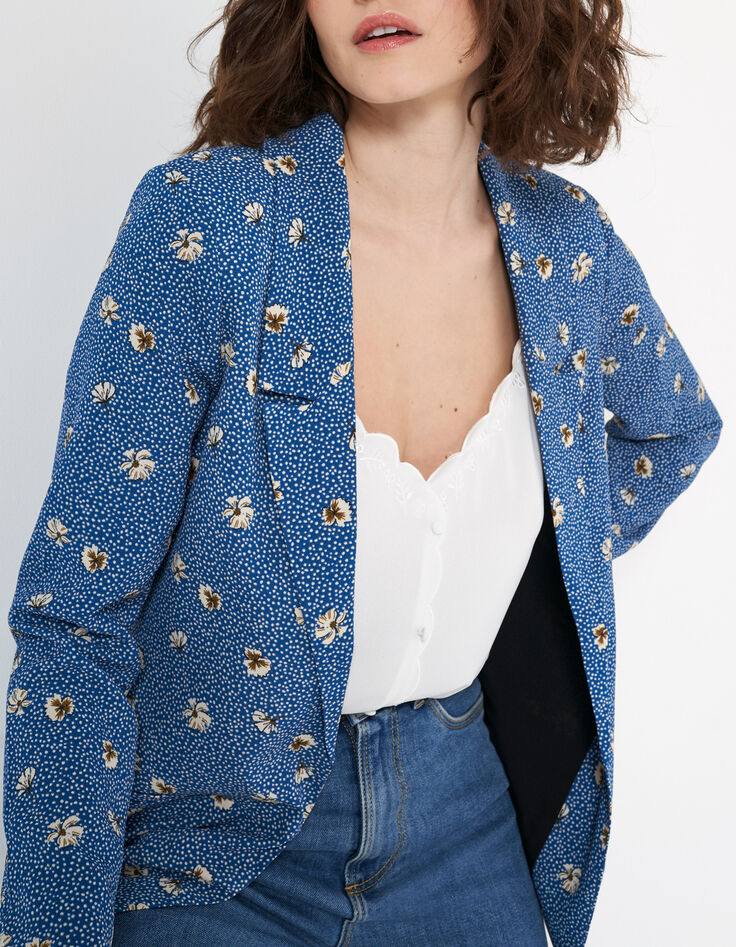 Blauer Blazer mit Blumen-Punkte-Print I.Code-2