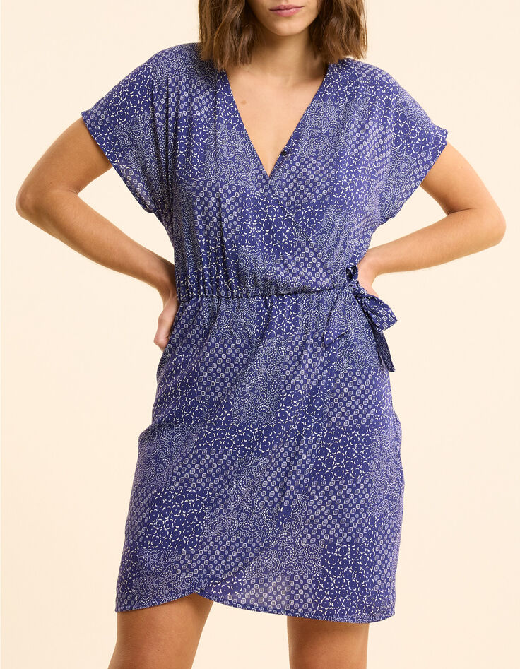 Rock I.Code marineblauw jurk met bloemenprint-1
