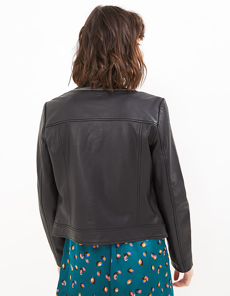 Chaqueta de cuero negra con galones microcadenas I.Code-3 Chaqueta de cuero negra con galones microcadenas I.Code-3