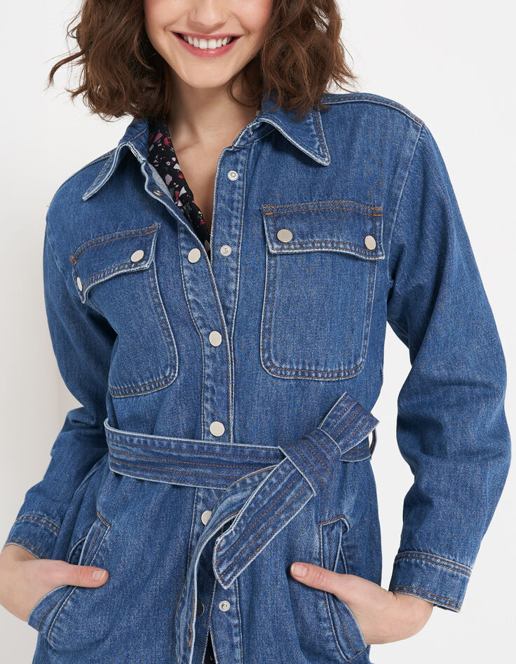 Surchemise mi-longue en jean authentique ceinturée I.Code-1