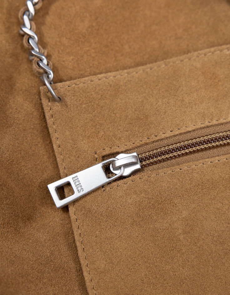 Camelbraune Hobo Veloursledertasche-8