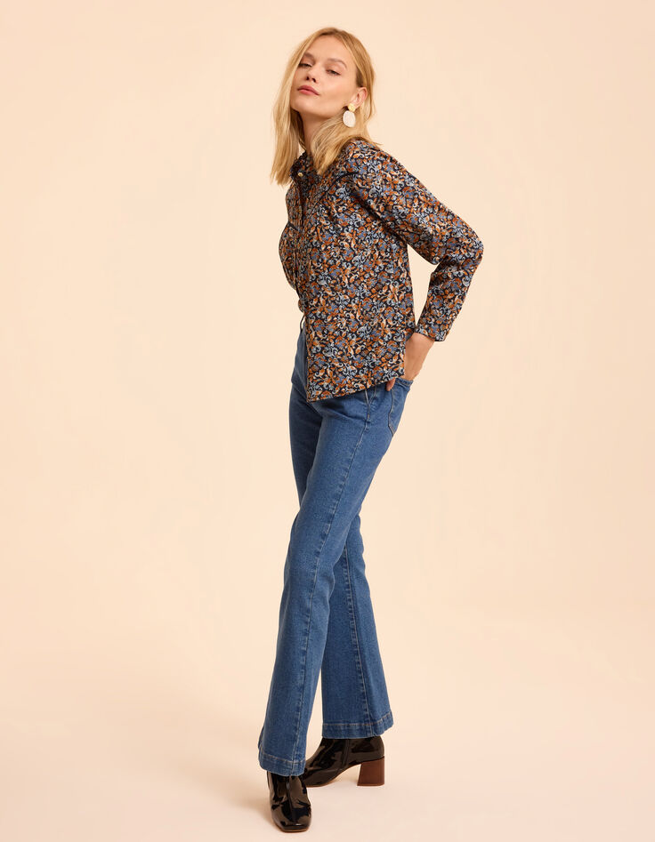 I.Code blue blouse with baroque flower print-5