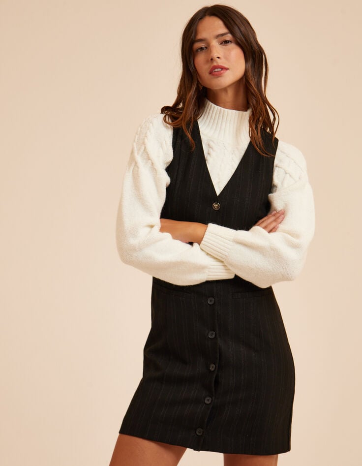 Vestido chaleco negro rayas I.Code-3 Vestido chaleco negro rayas I.Code-3