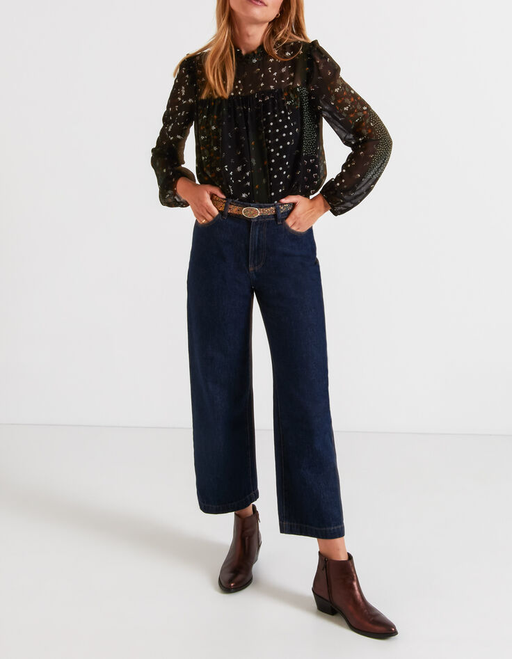 Blusa negra con estampado patchwork I.Code-4