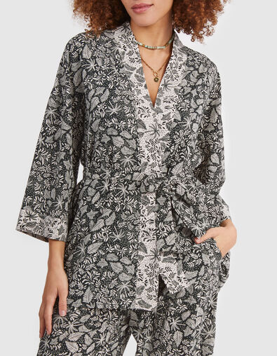 Chaqueta kimono verde estampado vegetal I.Code
