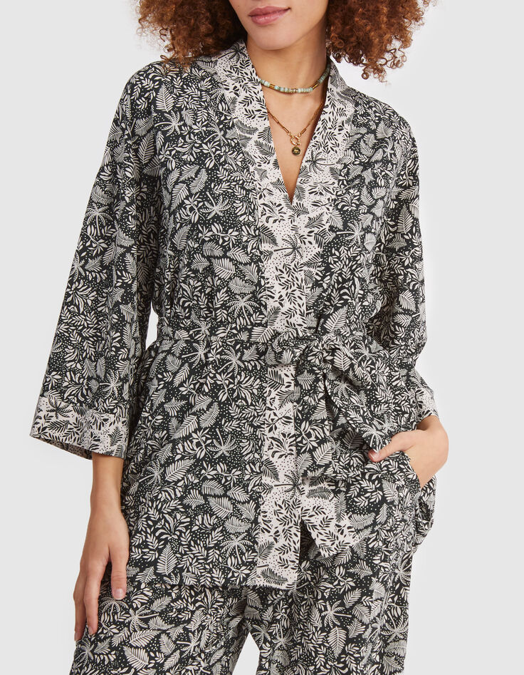 Chaqueta kimono verde estampado vegetal I.Code-1
