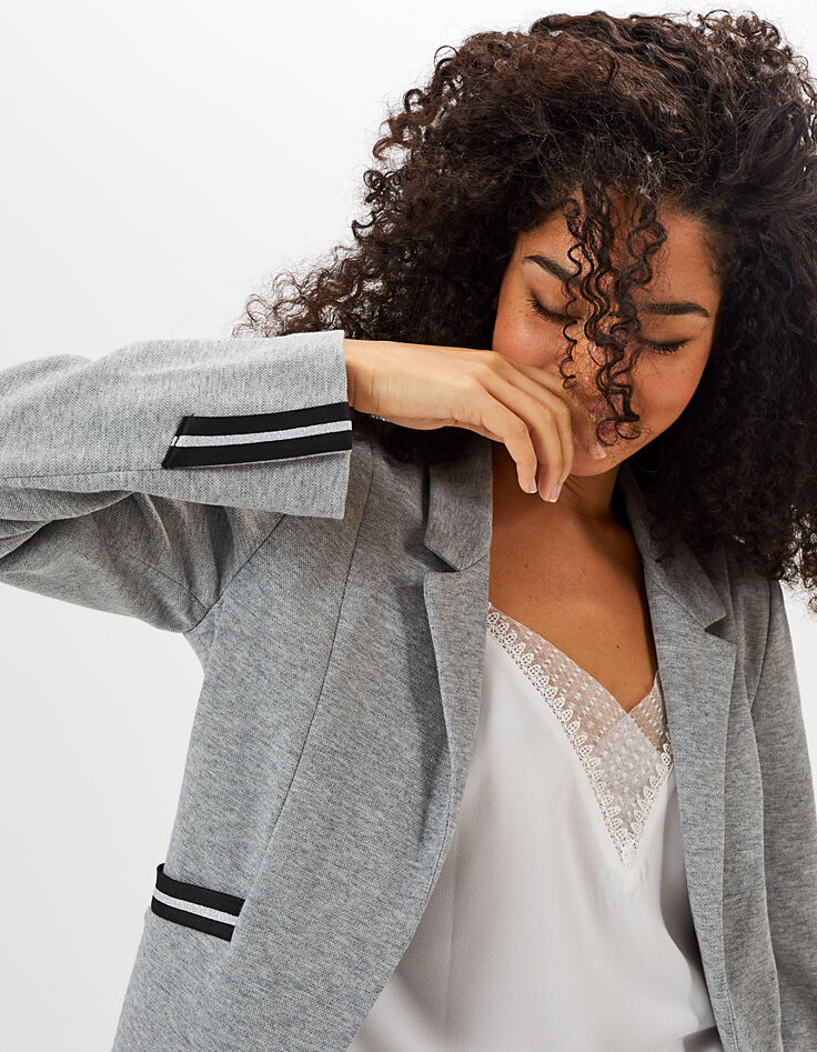 Veste gris clair chiné en maille piquée I.Code-5