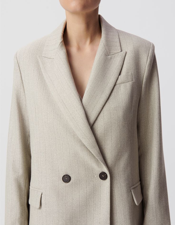 Graue Damenanzugjacke mit Lurex-Streifenmuster-4