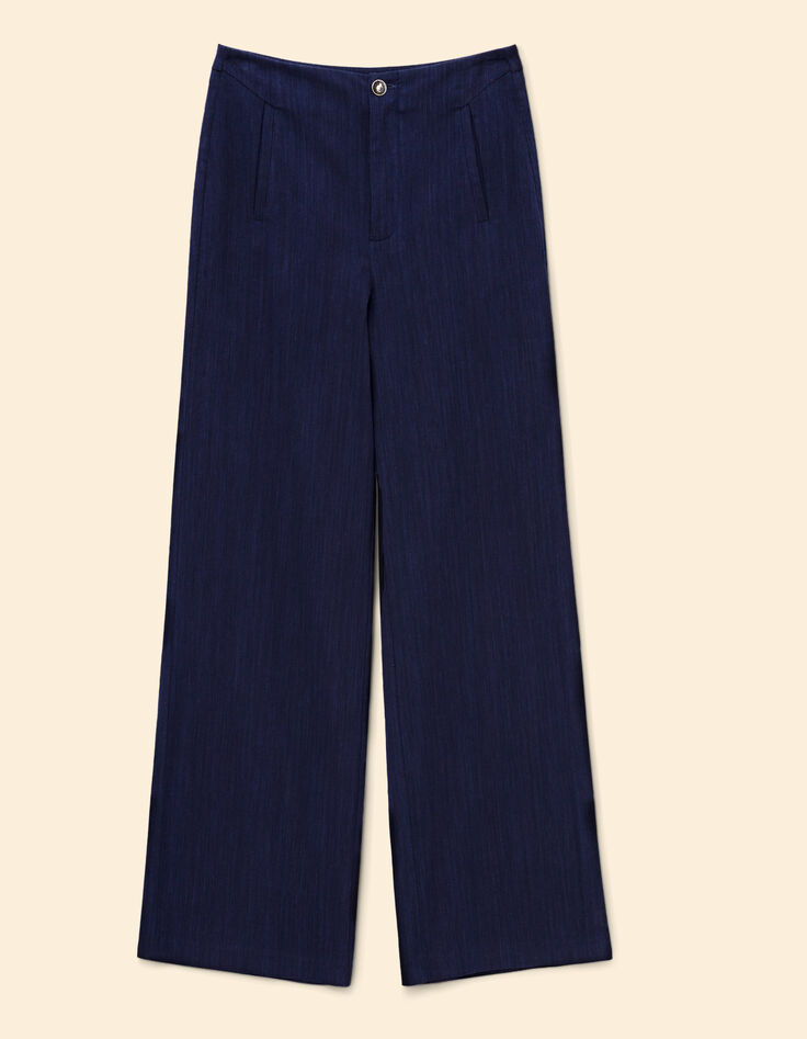 I.Code Anzughose mit weitem Bein aus navyfarbenem Faux-Uni-7