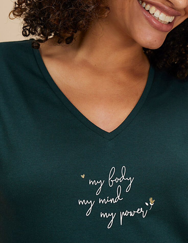 Tee-shirt babery green à message et cœurs or I.Code-4 Tee-shirt babery green à message et cœurs or I.Code-4