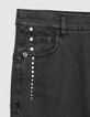 Graue schmale Jeans mit hoher Taille und Nietenverzierung Nina Damen-7