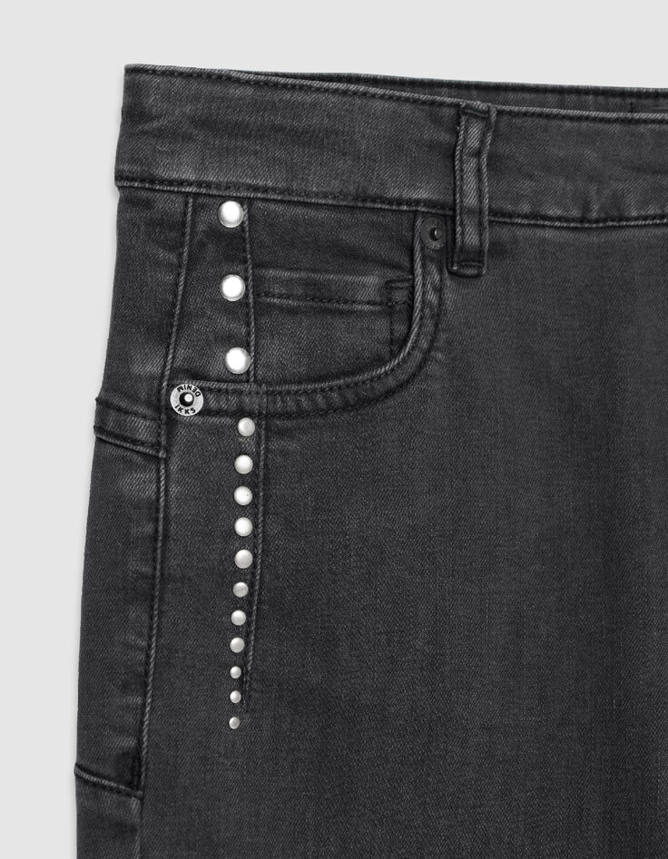 Graue schmale Jeans mit hoher Taille und Nietenverzierung Nina Damen-7
