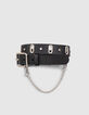 I.Code black leather belt with small chain-1