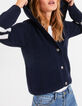 Navy blue gebreid vest met gestreepte mouwen I.Code-2