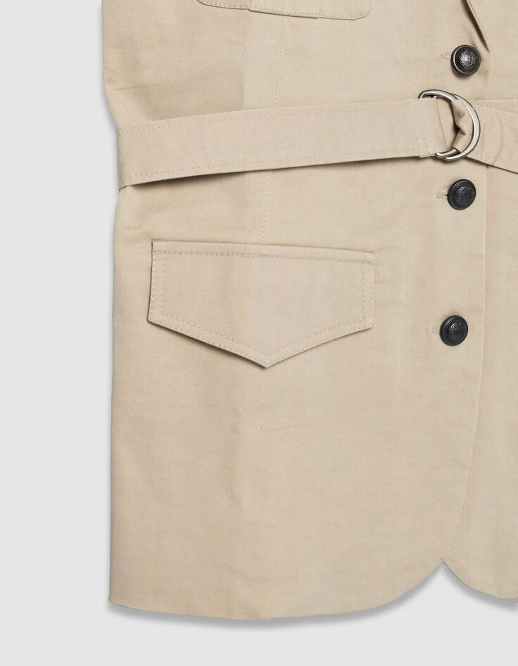 Mujer chaqueta sahariana sin mangas beige-8