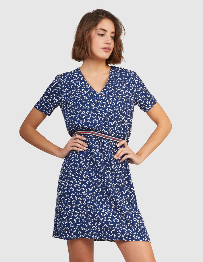 Marineblaues Kleid mit Grafikprint I.Code - I.CODE