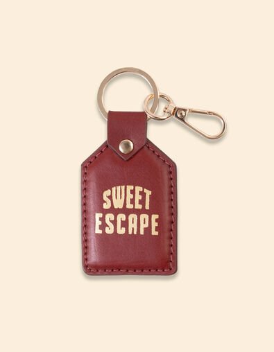 I.Code brown leather keyring with gold message