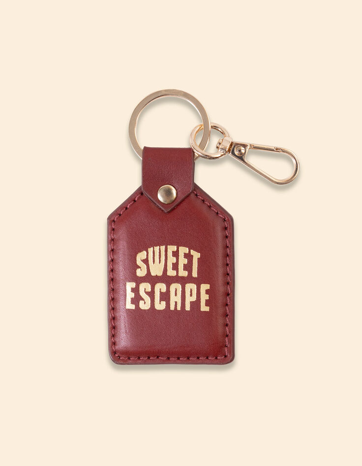 I.Code brown leather keyring with gold message-1