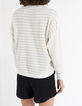I.Code off-white textured knit sweater with gold stripes-2
