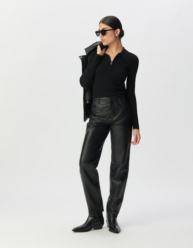 Schwarze Damen-Lederhose Jeansschnitt - IKKS