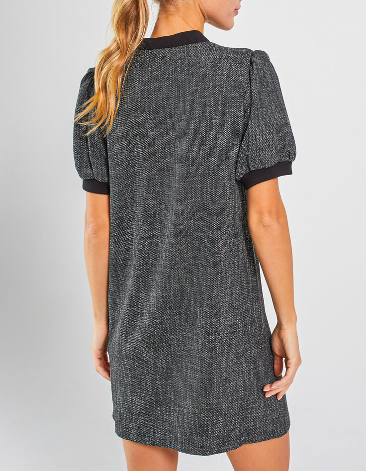 Schwarzes Kleid mit Knöpfen im Tweedlook I.Code-2