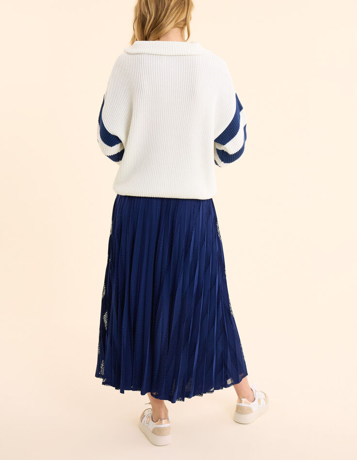 Jupe longue indigo plissée rayures ajourées I.Code-5
