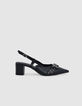Damen schwarz Leder &Ouml;se Slingback Pumps-1