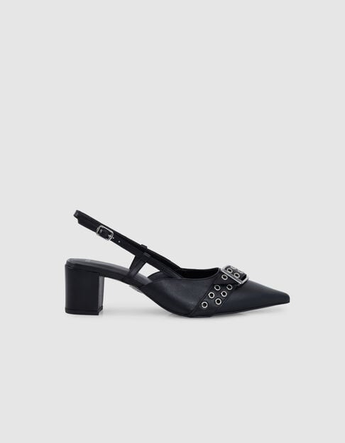 Damen schwarz Leder &Ouml;se Slingback Pumps - IKKS