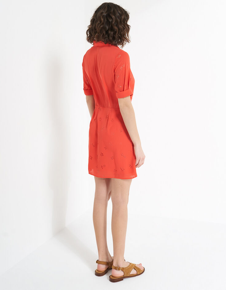 Robe chemise spicy orange à découpes laser fleurs I.Code-3