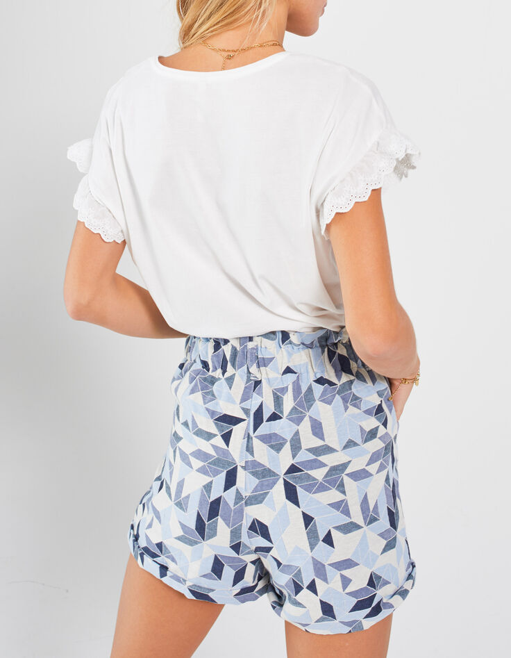 Gebroken wit T-shirt volants in twee materialen I.Code -2