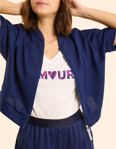 Top zipp&eacute; indigo maille technique I.Code