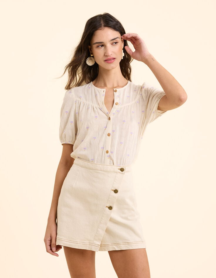I.Code ecru jacquard shirt with palm tree embroidery-6 I.Code ecru jacquard shirt with palm tree embroidery-6