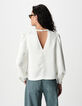 Wei&szlig;e Satin Bluse mit V-Ausschnitt f&uuml;r Damen-3